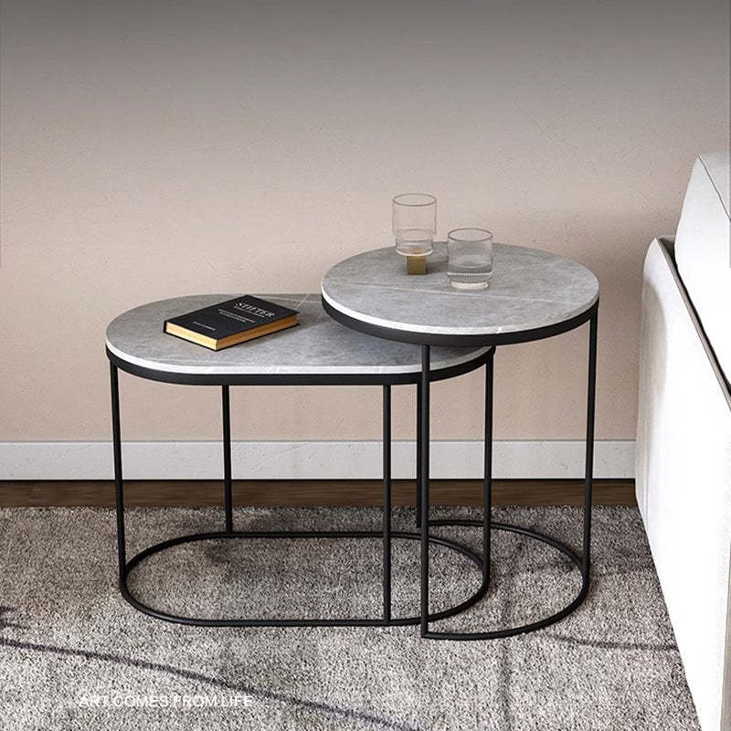 Luxury Oval Sintered Stone Nesting End Table