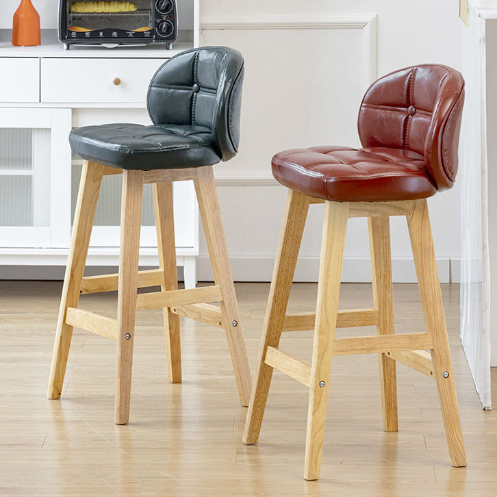 Minimalist Wood Leather Bar Stool — Wood Color / White