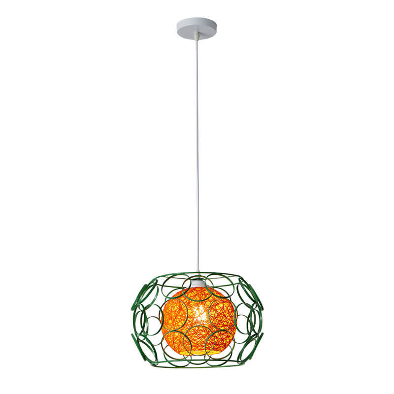 Nordic Woven Hemp Ball Iron Drum Pendant