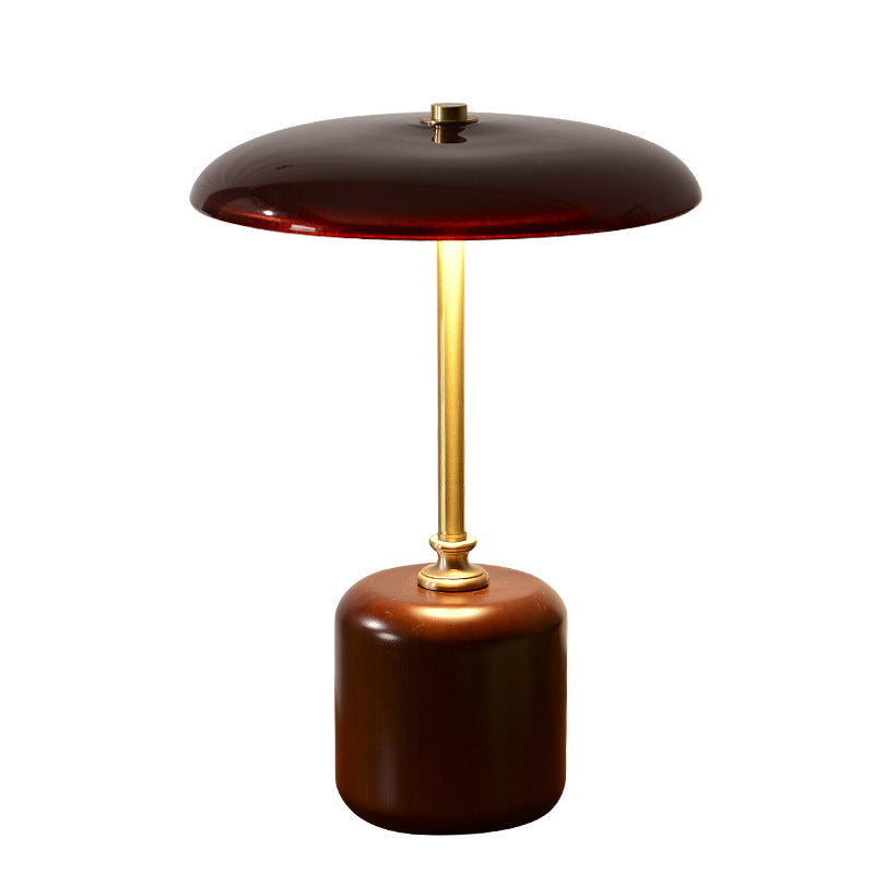 Retro Brass Wood Glass Cylinder LED Table Lamp