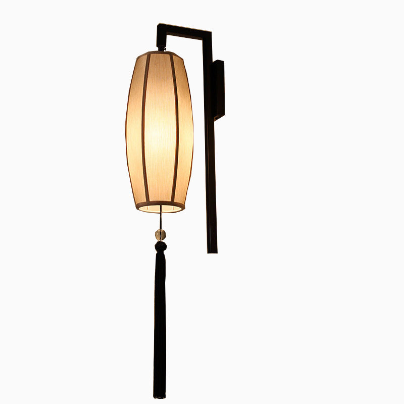 Chinese Vintage Painted Fabric Lantern Tassel Sconce