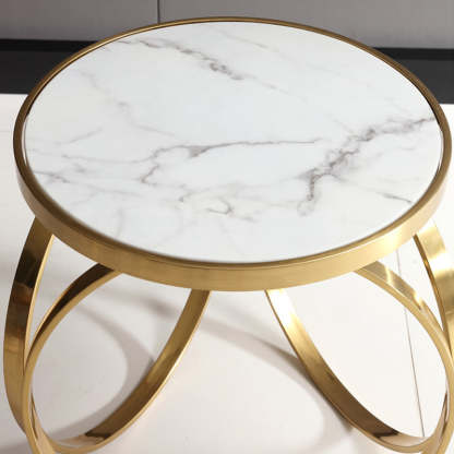 Modern Round Marble Titanium Steel Coffee Table