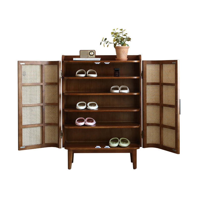 Vintage Rattan Wood 5-Tier Shoe Storage