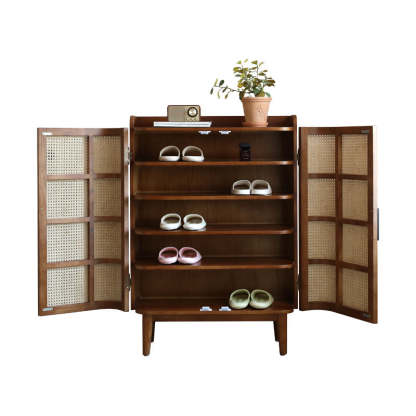 Vintage Rattan Wood 5-Tier Shoe Storage