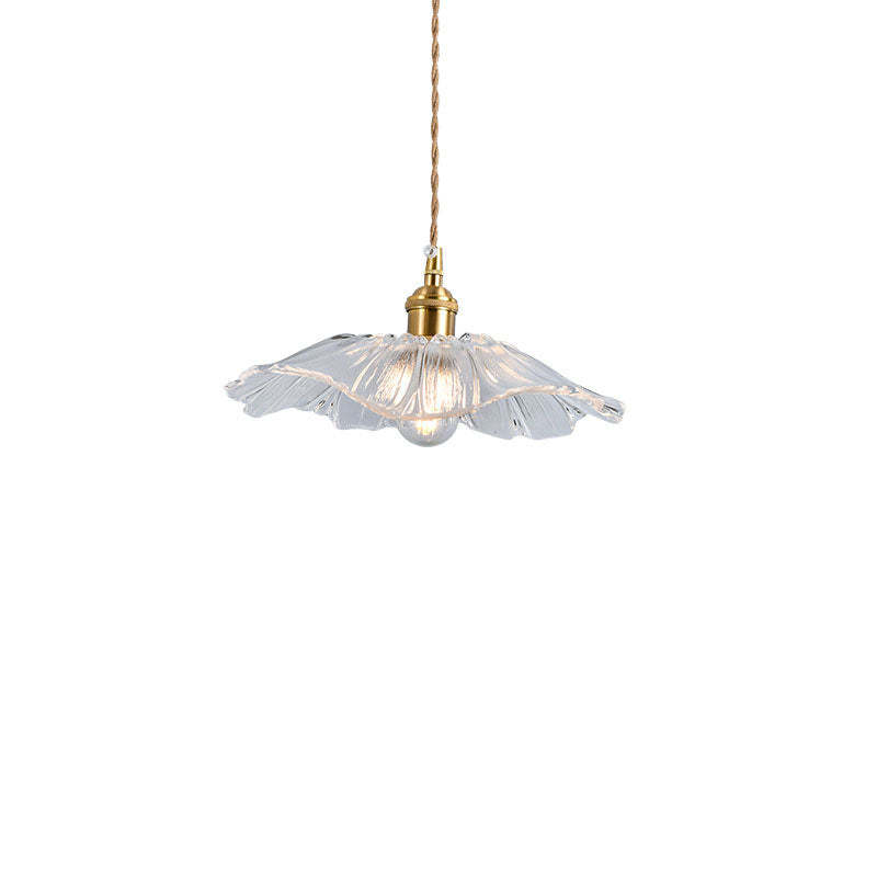 Nordic Vintage Clear Glass Flower Brass Pendant
