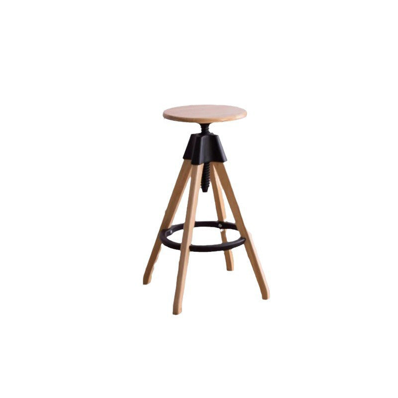 Vintage Solid Wood Nylon Adjustable Swivel Counter Stool