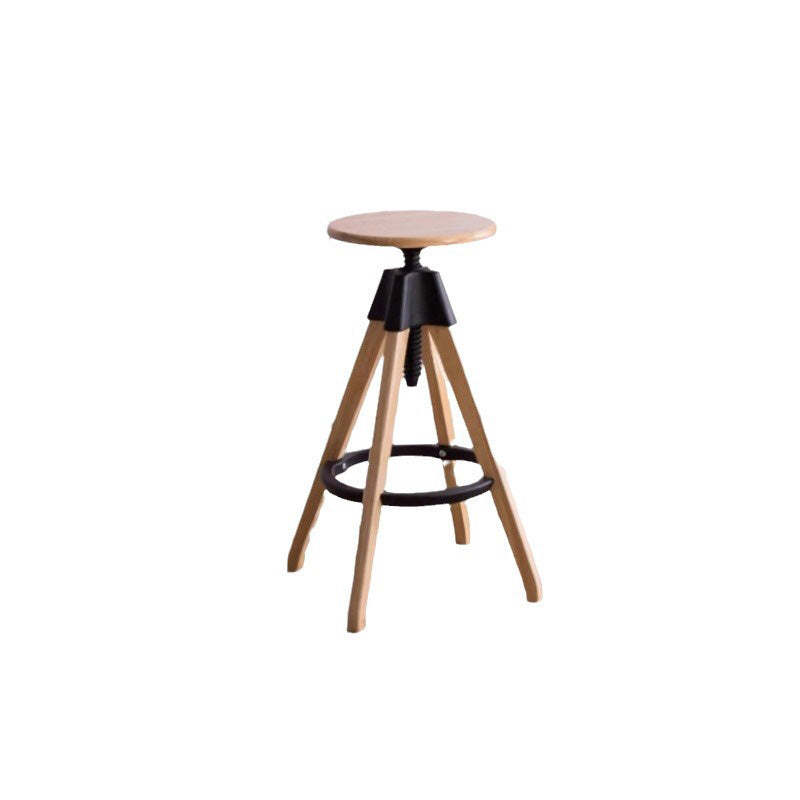 Vintage Solid Wood Nylon Adjustable Swivel Counter Stool