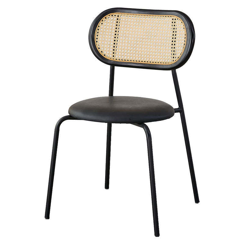 Vintage Rattan Arc Dining Chair — Black Legs + Black Backrest + Black Seat