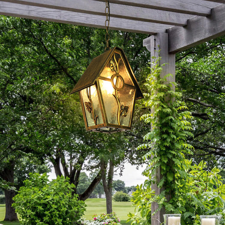 European House-Shape Glass Aluminum Outdoor Pendant Light