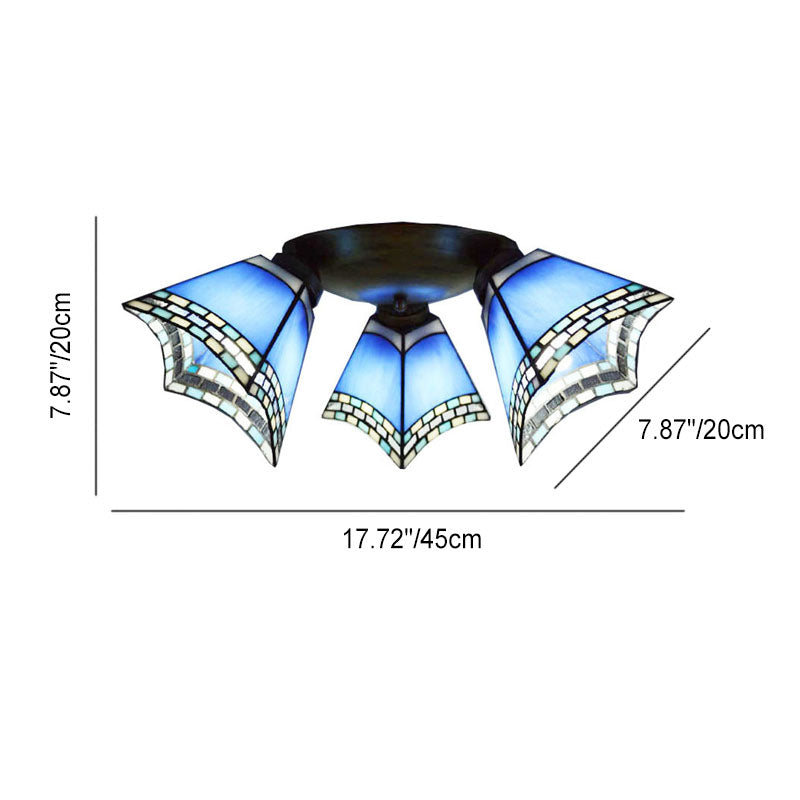 Tiffany Stained Glass Horn Semi-Flush Light