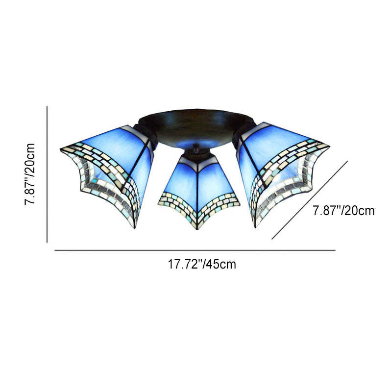 Tiffany Stained Glass Horn Semi-Flush Light