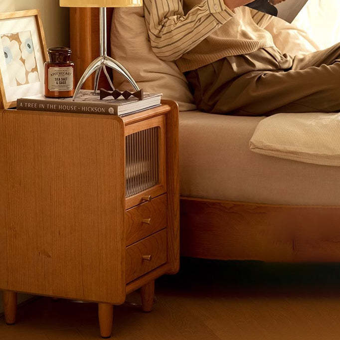 Japanese Wood 3-Drawer Nightstand