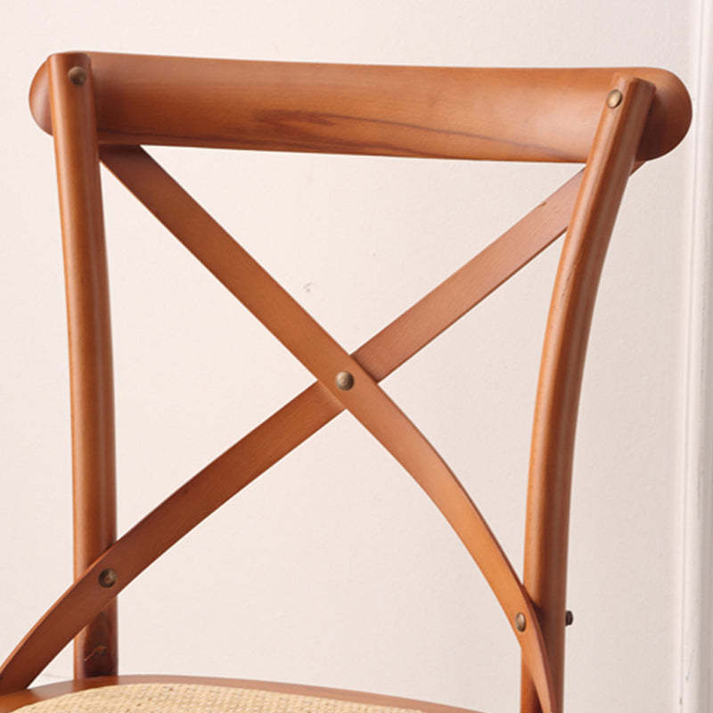 Rustic Woven Rattan Wood Dining Chair — Not Stackable / Black Walnut Color / Rattan