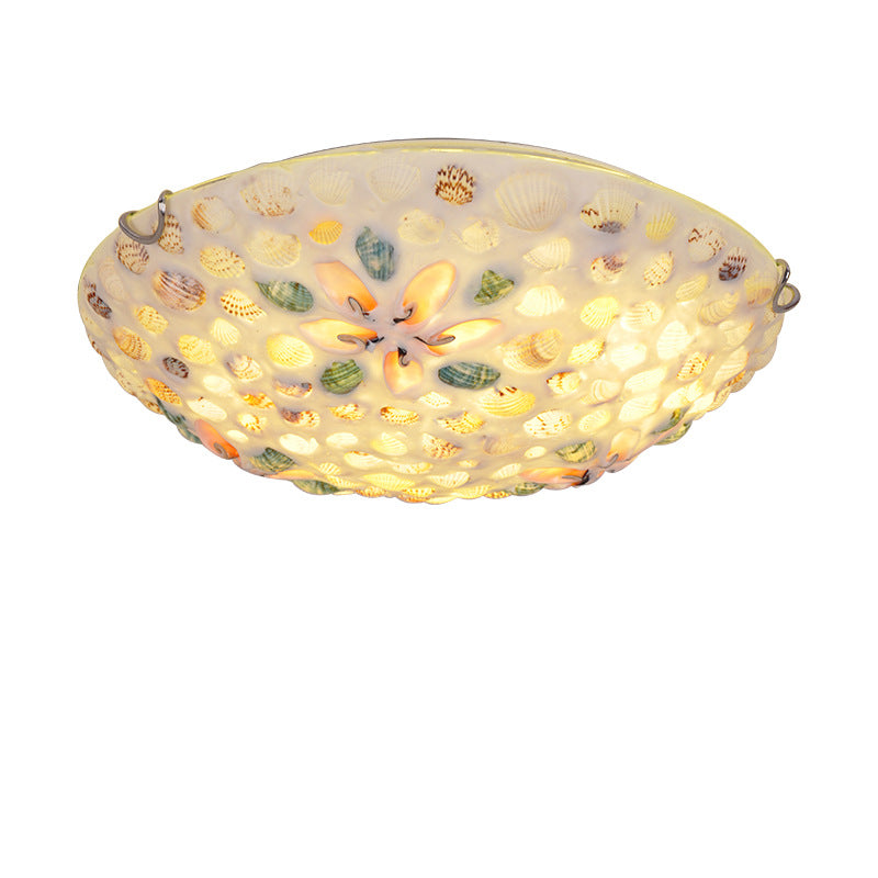 Scandinavian Round Shell Iron Glass Flush Ceiling Light