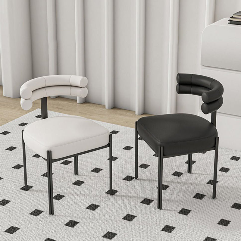 Contemporary Half-Arc Leather Metal Dining Chair — White