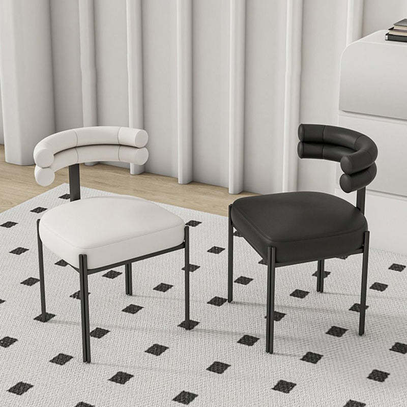 Contemporary Half-Arc Leather Metal Dining Chair — White