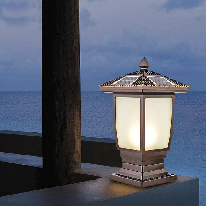 Chinese Solar Coffee Gold Square Column Landscape Light