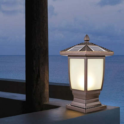 Chinese Solar Coffee Gold Square Column Landscape Light