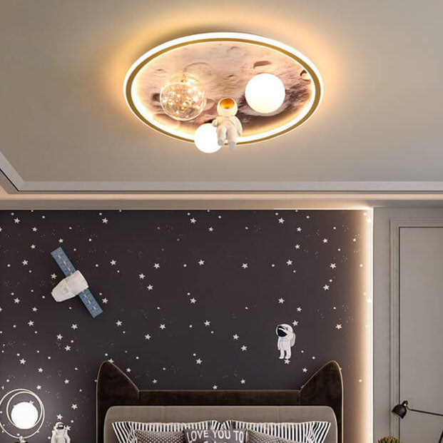 Cartoon Astronaut Moon Acrylic LED Kids Flush Ceiling Light