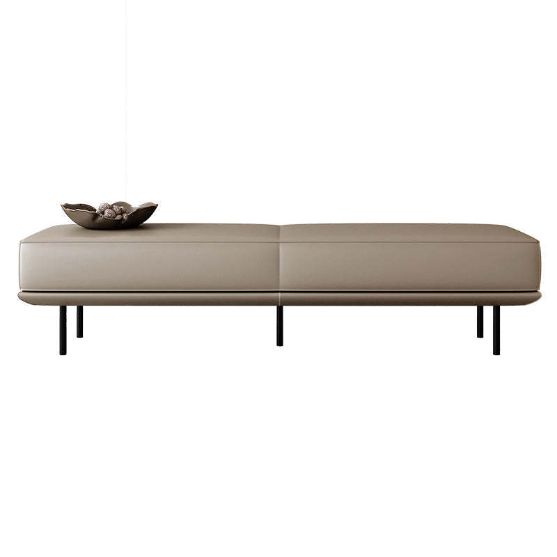Minimalist Microfiber Leather Wood Rectangular Low Stool