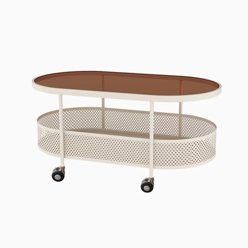 Modern Oval Glass Iron Movable Side Table