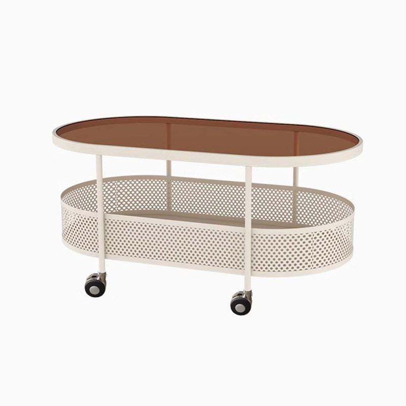 Modern Oval Glass Iron Movable Side Table
