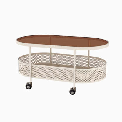 Modern Oval Glass Iron Movable Side Table