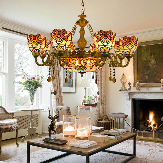 Tiffany Bead Dome Baroque Iron Glass Alloy Chandelier