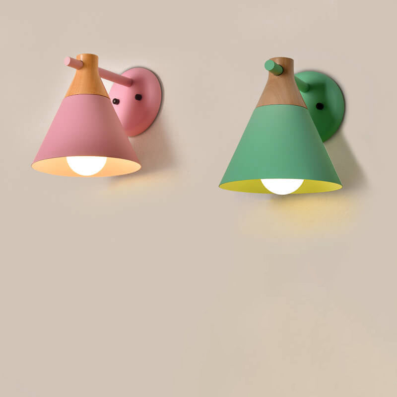 Nordic Solid Wood Macaron Cone Sconce