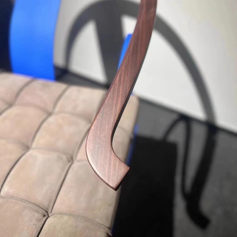Retro Curved Wood Leather Armchair