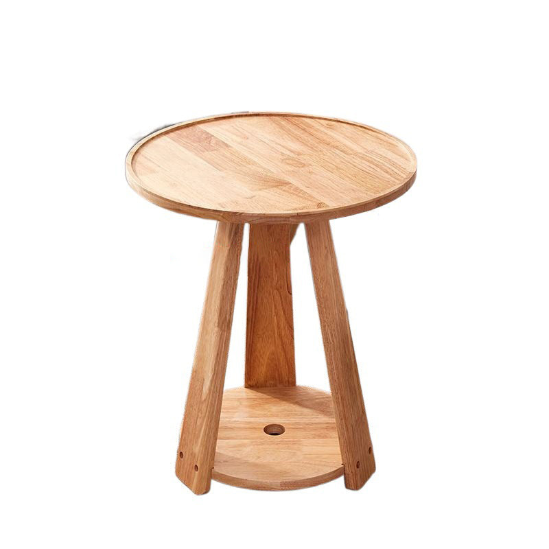 Modern Round Rubberwood 2-Tier End Table