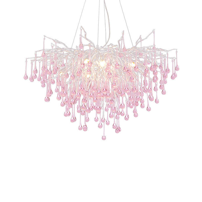 Modern Crystal Glass Aluminum Branch Water Drop Chandelier