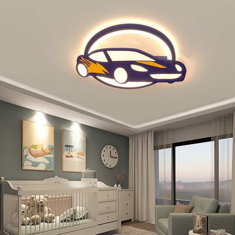 Iron Acrylic Cartoon Sports Car LED Kids Flush Light