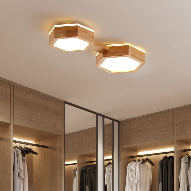 Wooden hexagonal flush mount lighting - modern — Top Lighted / 1-Light / 220V-240V (UK/AU)