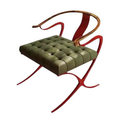 Retro Curved Wood Leather Armchair