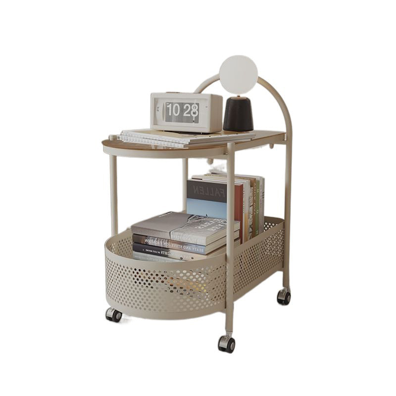 Contemporary Glass Iron Round Rolling Side Table 2-Tier