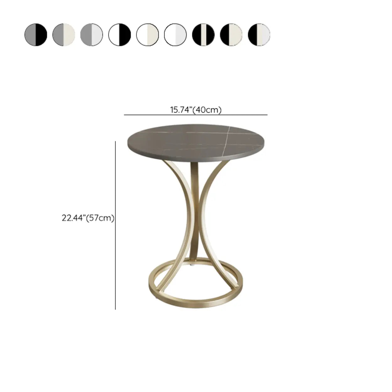 Round Stone-Top Gold Metal End Table