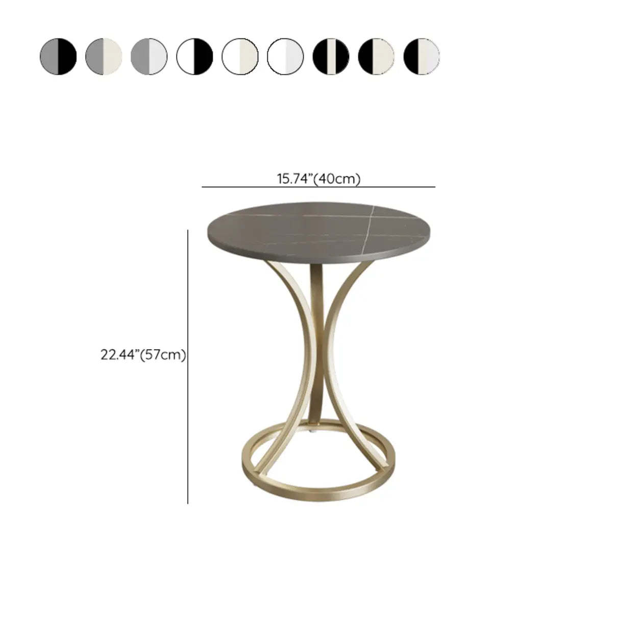 Round Stone-Top Gold Metal End Table