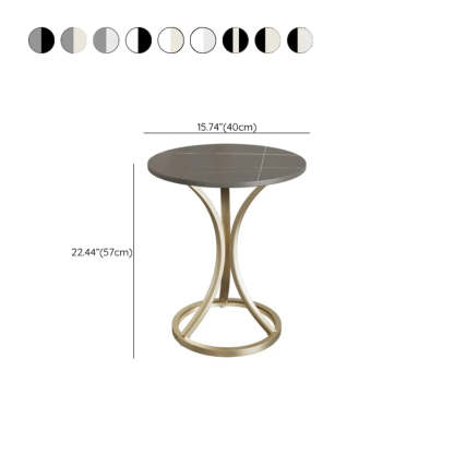 Round Stone-Top Gold Metal End Table