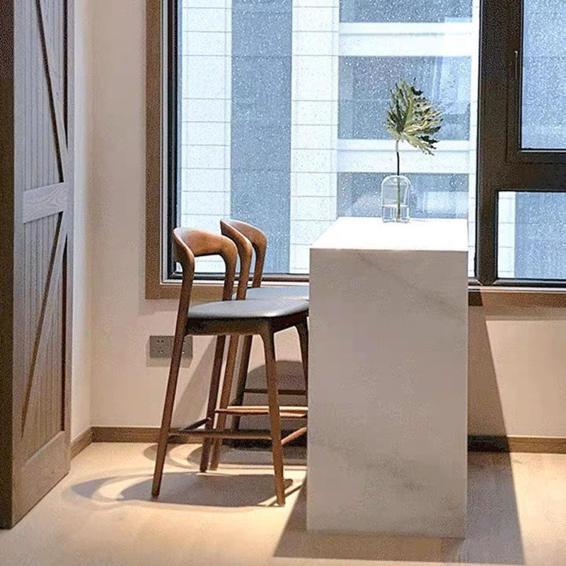 Retro Solid Wood Leather Upholstered Bar Stool — Log Color