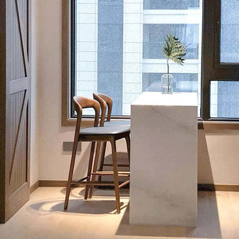 Retro Solid Wood Leather Upholstered Bar Stool — Log Color