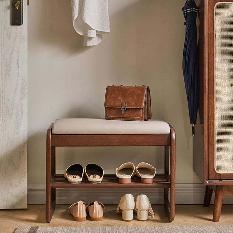 Minimalist Wood Leather Shoe Storage Bench