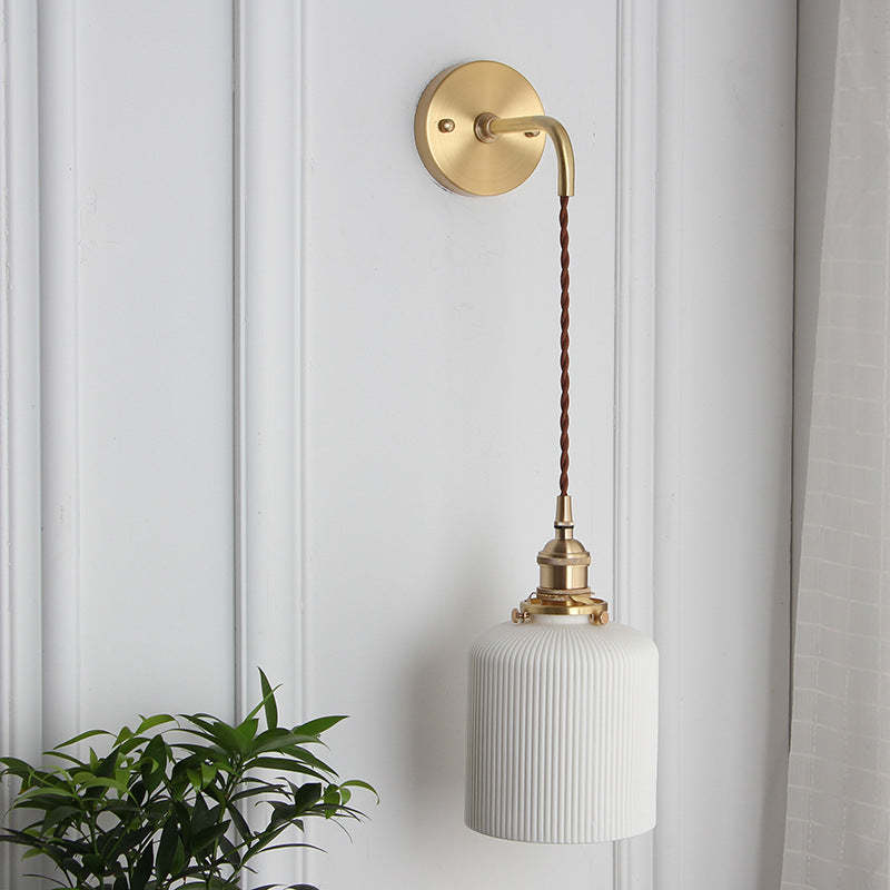 Japanese Retro Cylinder Oval Brass Lucite Wall Sconce