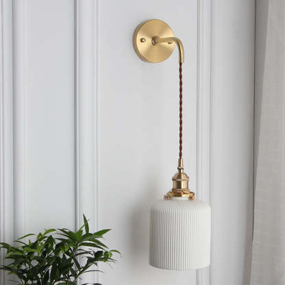 Japanese Retro Cylinder Oval Brass Lucite Wall Sconce