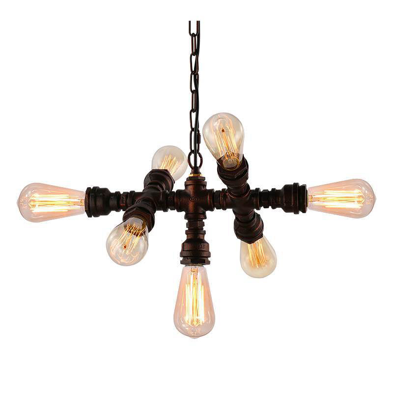 Industrial Iron Water Pipe 7-Light Chandelier