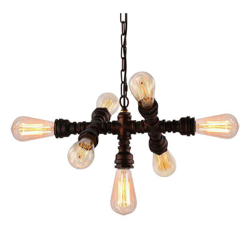 Industrial Iron Water Pipe 7-Light Chandelier