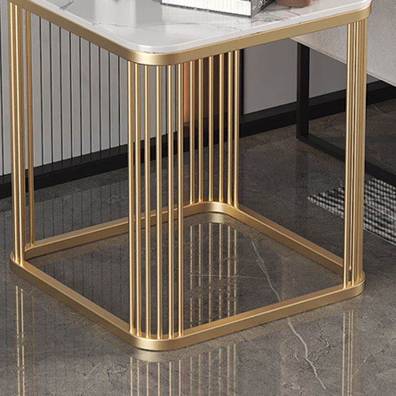 Minimalist Rock Slab Metal Coffee Table — Gray + Gold Frame