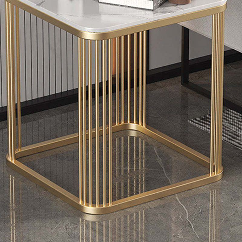 Minimalist Rock Slab Metal Coffee Table — Gray + Gold Frame