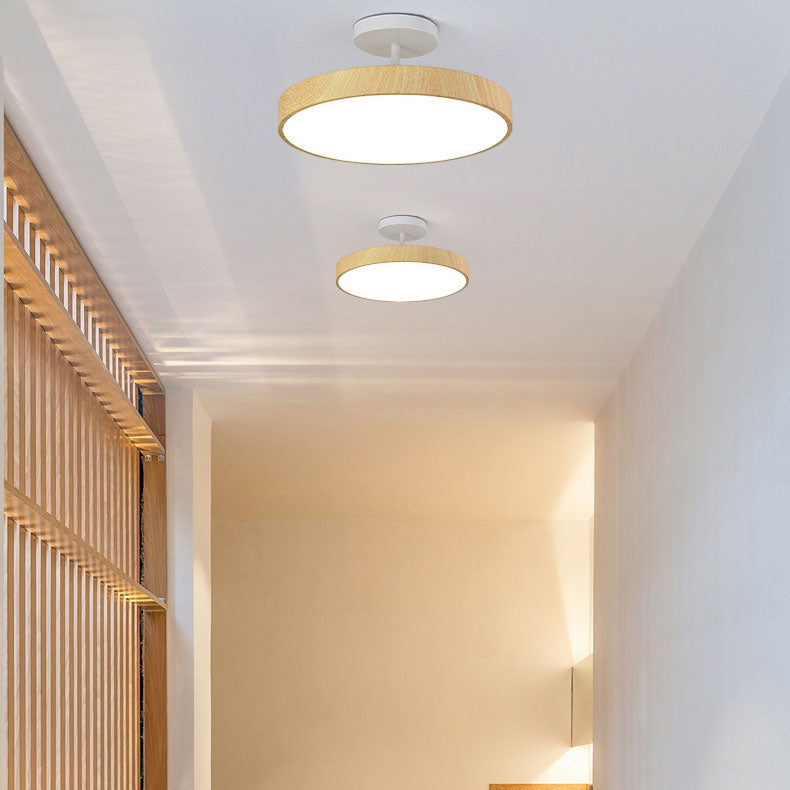 Japanese grain semi-flush semi-flush mount light in wood — 11.81" W x 6.89" H / Warm White (3000K) / Walnut