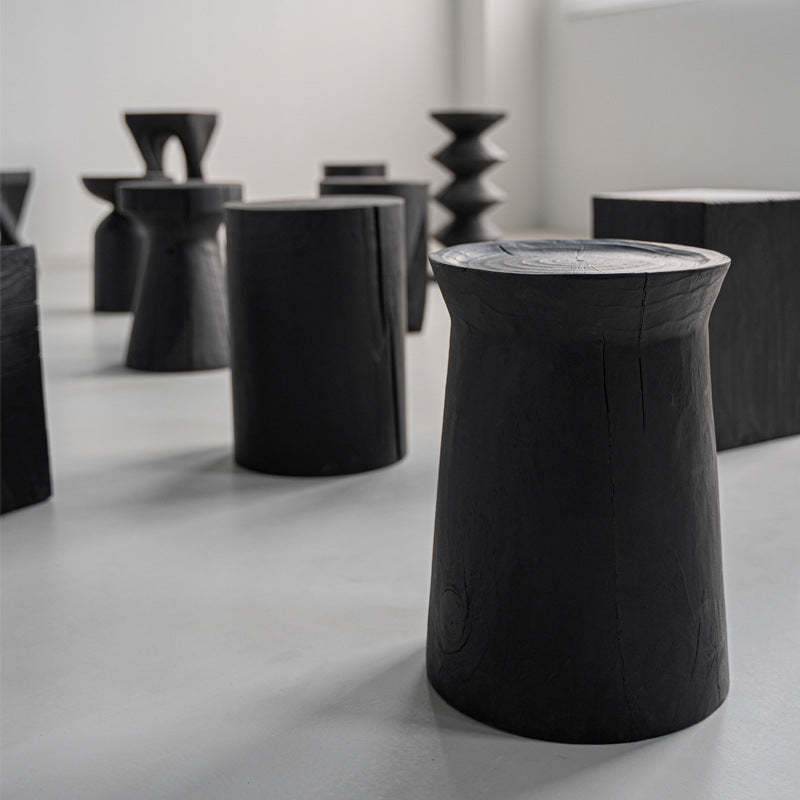 Japanese Wabi-Sabi Wood Geometric End Table — A
